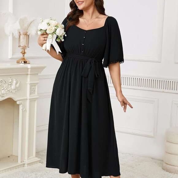 Plus Size Formal Maxi Dress Chiffon Wedding Guest Flowy A Line Sleeved - Picture 3 of 6